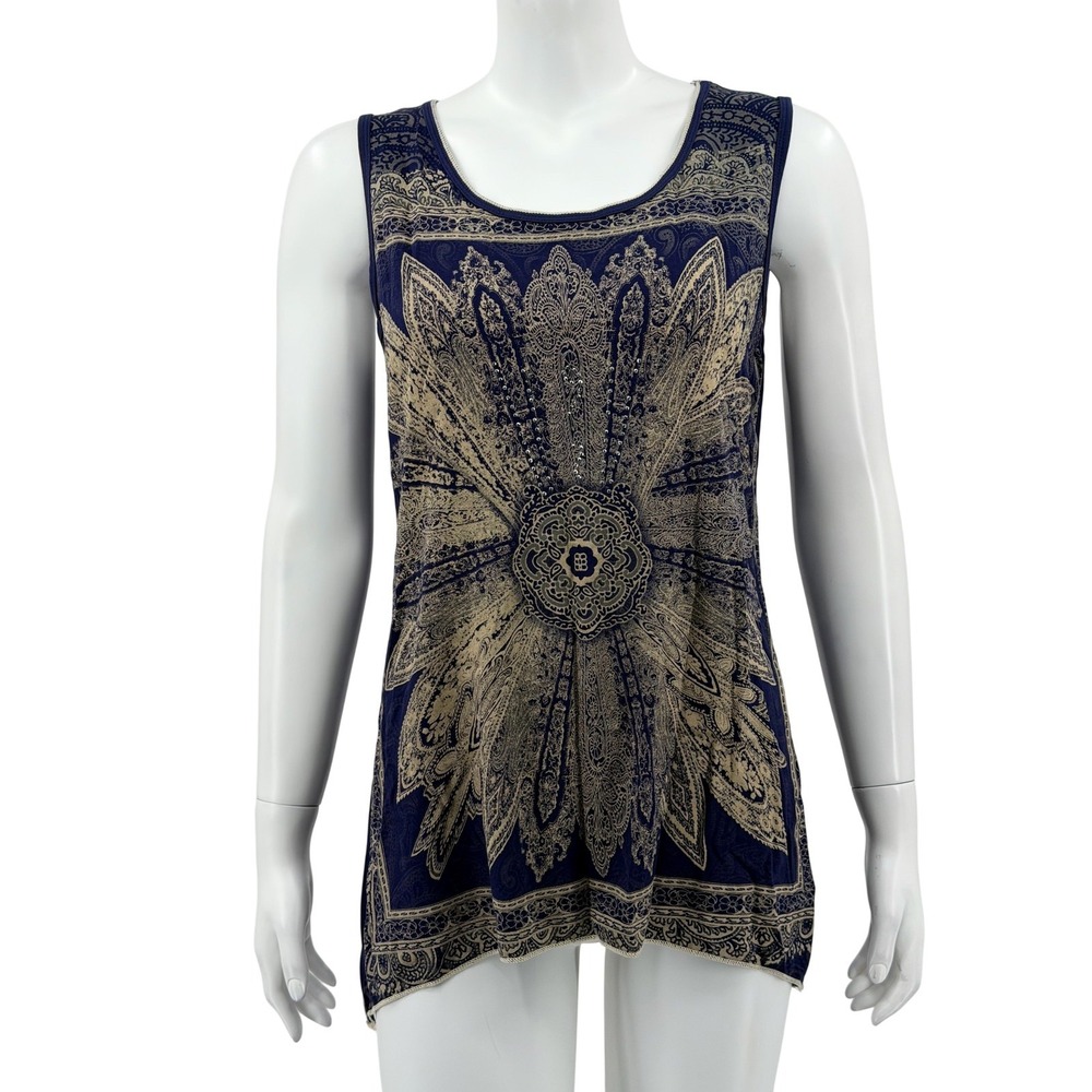 Vanilla Sugar Top Womens Large Blue Paisley Embellished Sleeveless Boho Y2K